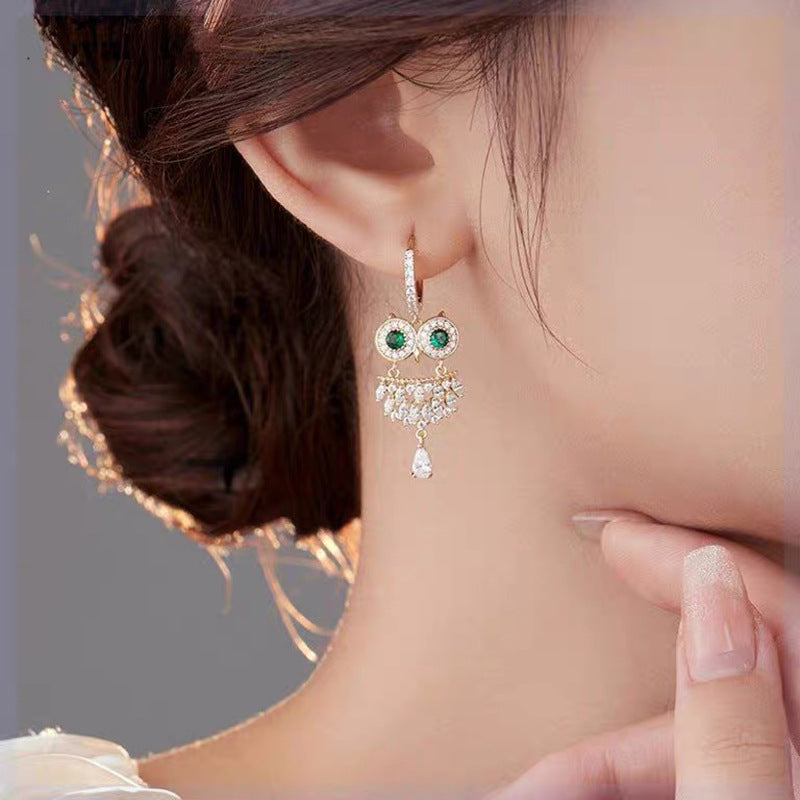 Owl Evil Eye CZ 18K Gold Anti Tarnish Hoop Drop Earring Bulk Secondary image