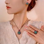 Rose Crystal Green Pink Black Pendant Earring Ring Set For Women Bulk