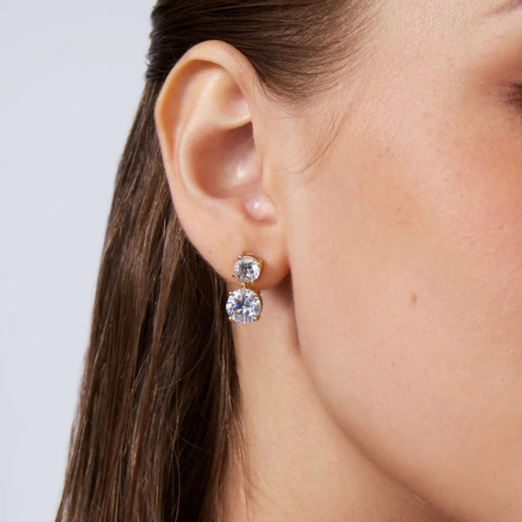 Elegant Double Round Gold Plated CZ Stainless Steel Stud Earrings Bulk