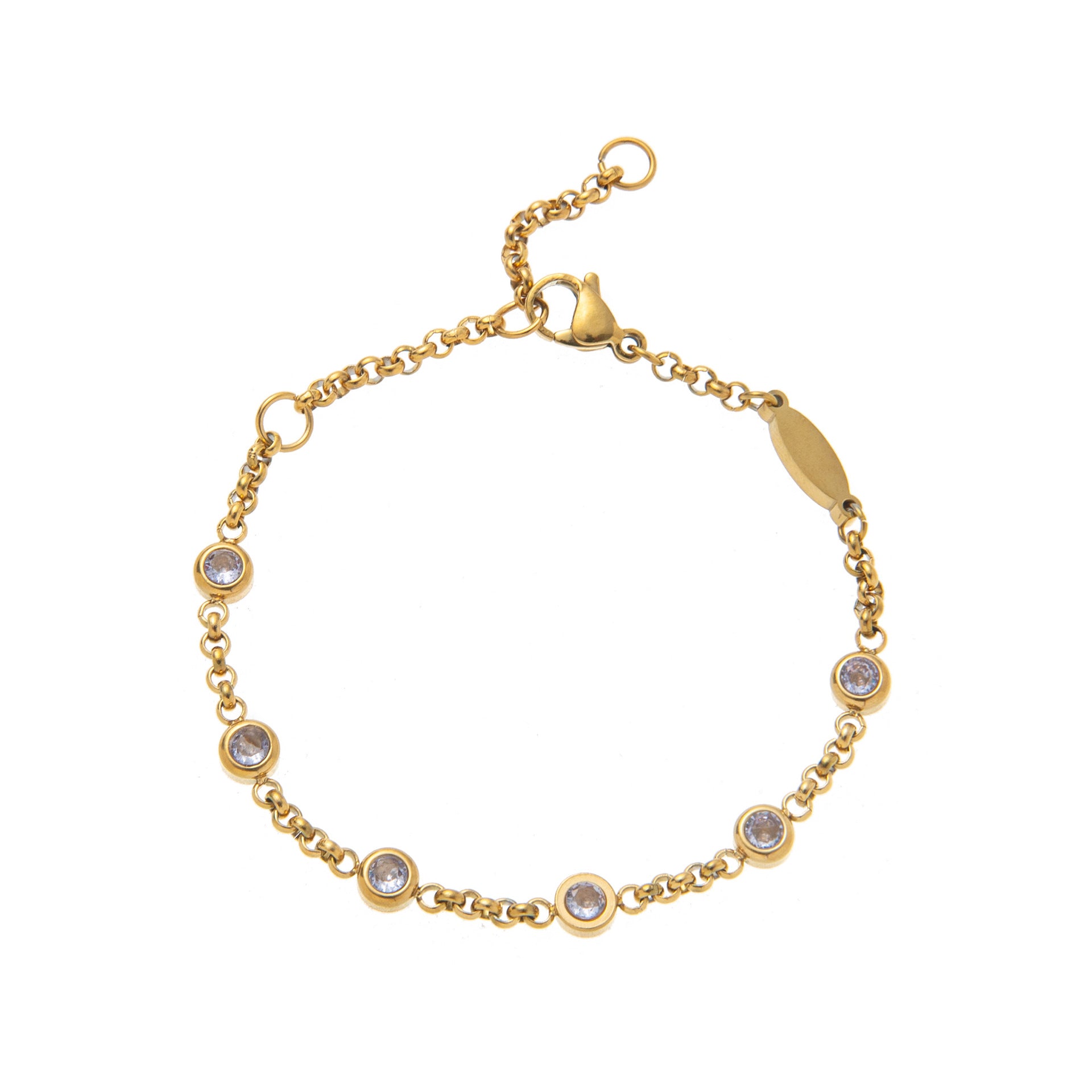 Bulk Multi Twelve Birthstone Gold CZ Stainless Steel Bracelet