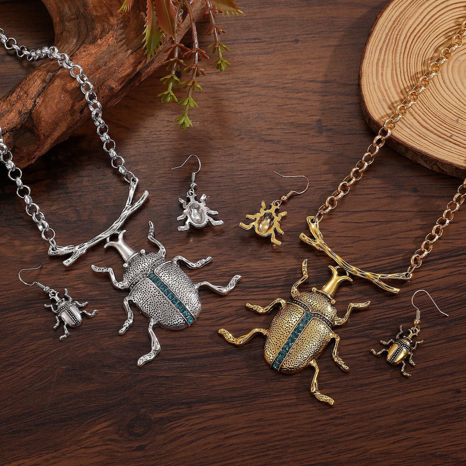 Trendy Insect Beetle Gold Silver Plated CZ Necklace Earring Set Bulk Main image