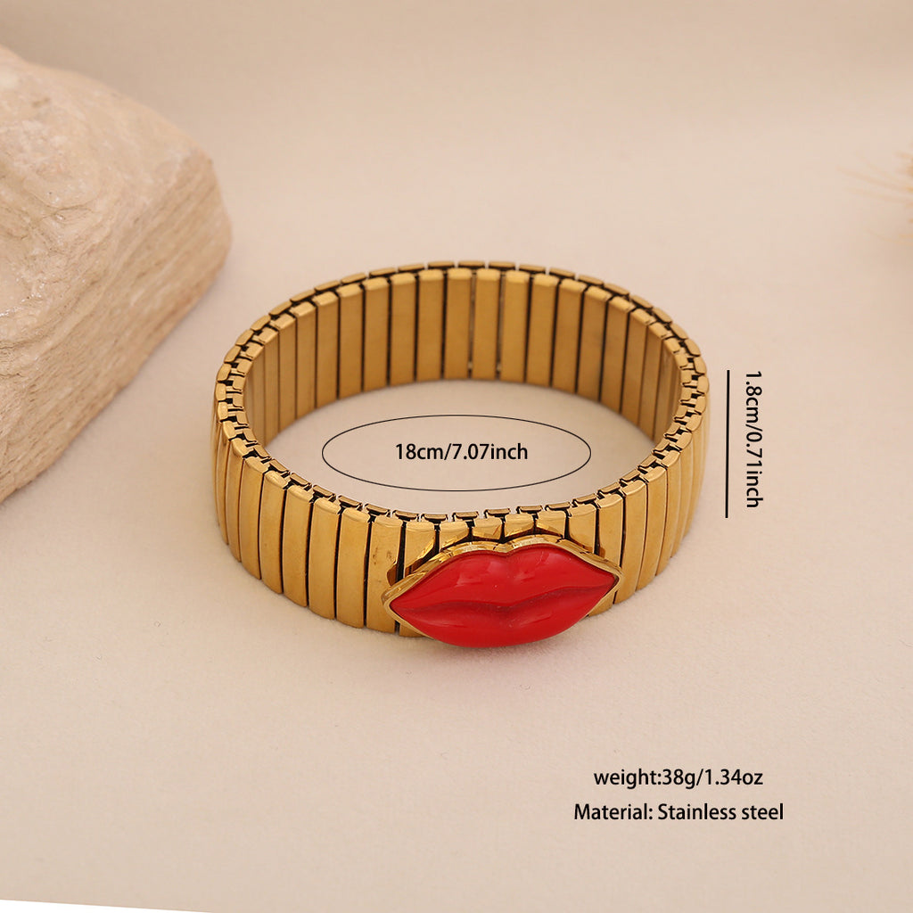 Bulk Red Pink Stretchable Lip Style Gold Stainless Steel Bracelet