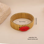Bulk Red Pink Stretchable Lip Style Gold Stainless Steel Bracelet
