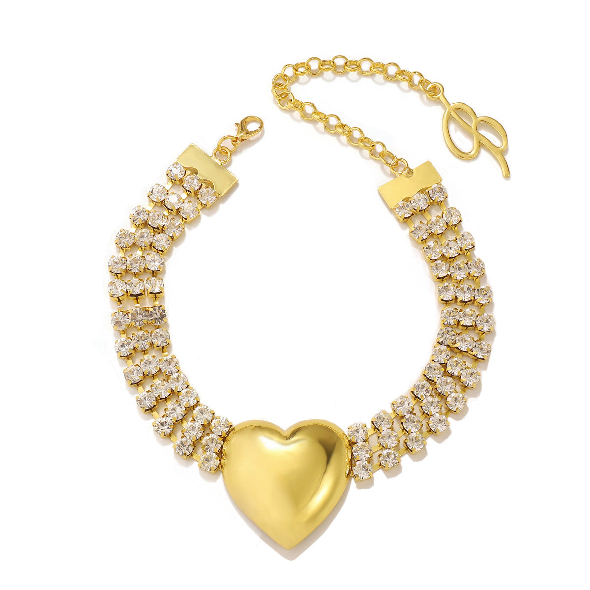 Heart 18K Gold Silver Cubic Zirconia Adjustable Choker Necklace Bulk
