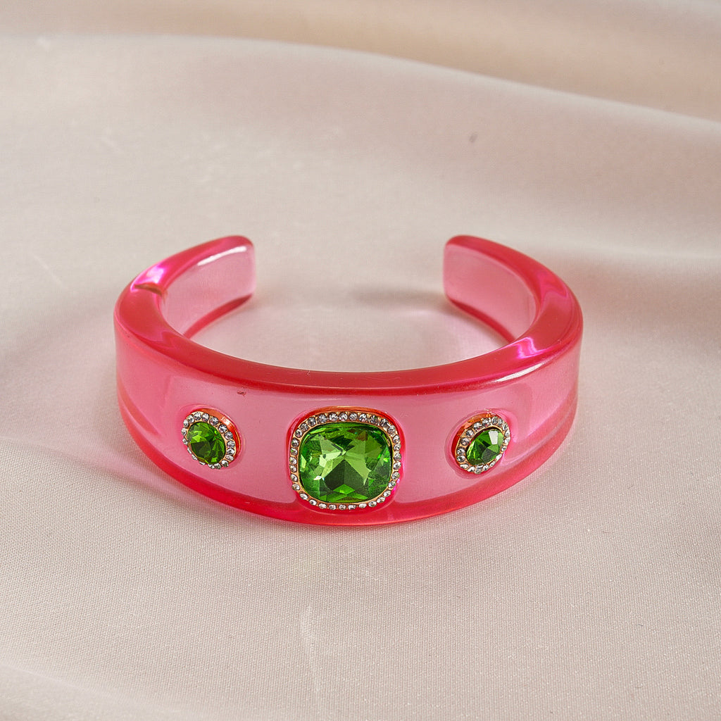 Multi Color Statement Chunky Gold Rhinestone Resin Bangle For Women Bulk