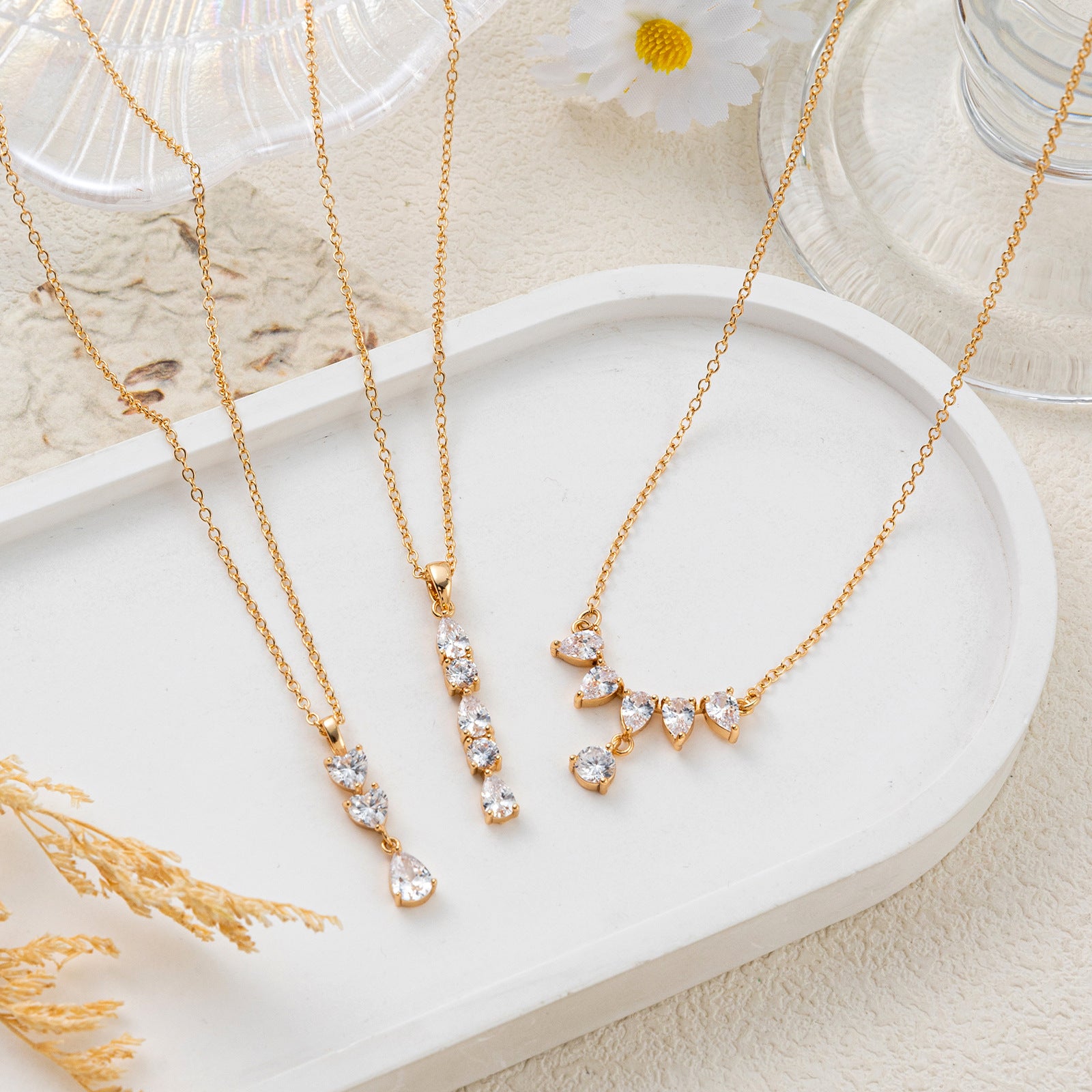 Gold Pear Cut Cubic Zirconia Anti Tarnish Copper Necklace For Women Bulk