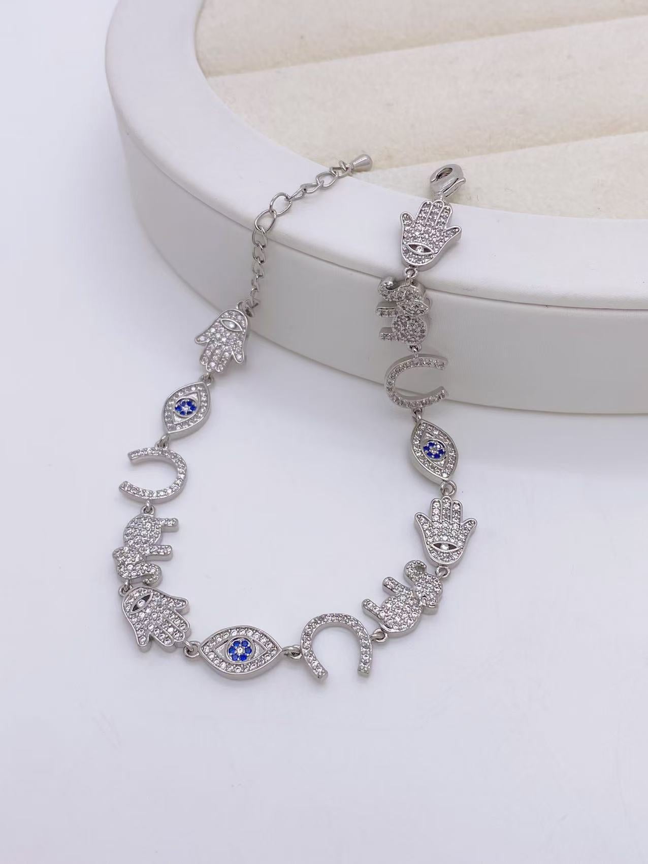 Bulk Evil Eye & Hand Charm Gold Silver CZ Anti Tarnish Copper Bracelet Secondary image
