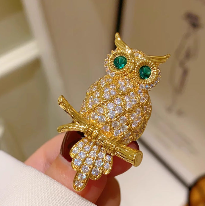Gold Owl Gold Plated Rhinestone Brooch For Women Bulk
