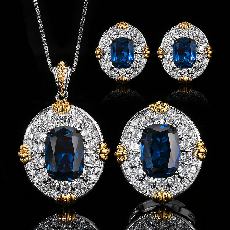 Elegant Round Shape Gold Plated CZ Copper Necklace Combo Set Wholesale