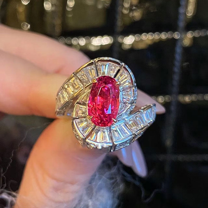 Wholesale Red Designer Silver Plated CZ Copper Adjustable Cocktail Ring