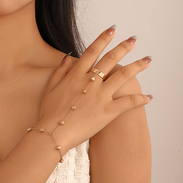 Heart Chain Hand Harness Ring Gold Plated Stainless Steel Bracelet Bulk Main image