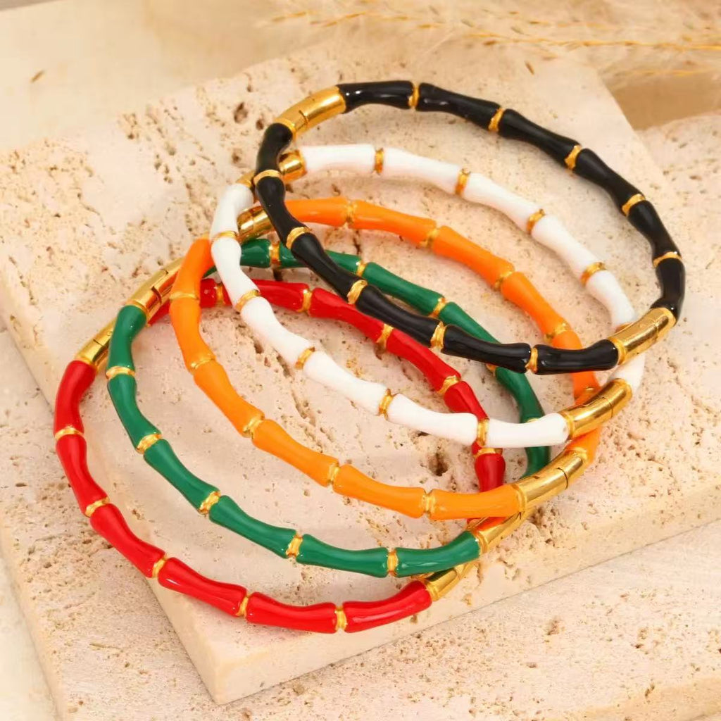 Multi Color Bamboo Style Gold Plated Stainless Steel Bracelet Bulk