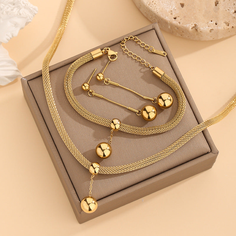 18K Gold Stainless Steel Anti Tarnish Snake Chain Necklace Bracelet Earring Set For Women