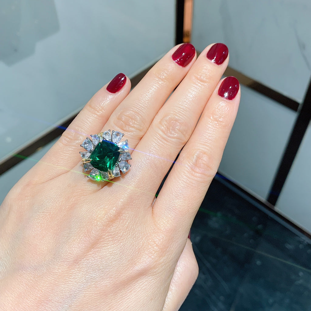 Cushion Drop Green Solitaire Silver Anti Tarnish Free Size Ring Bulk