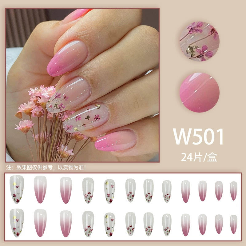 Luxury Pink Floral Gradient Almond Press-On Nails Pack Of 10 Bulk