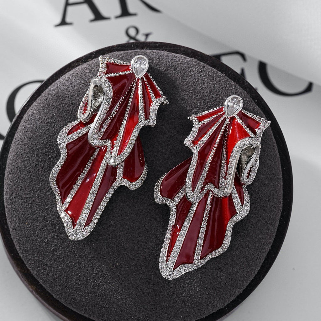 Studded Silver Maroon Red Cubic Zirconia Dangler Earring Women Bulk