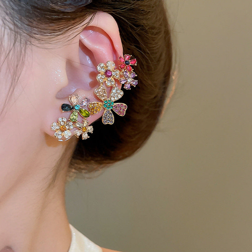Flower Gold Multi Gemstone Crystal Anti Tarnish Dangler Earrings Bulk