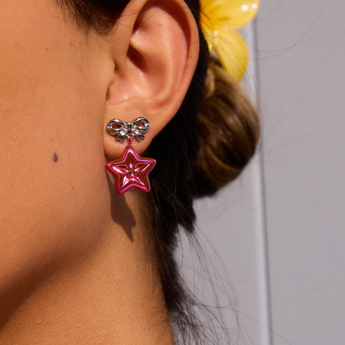 Star Bow Silver Purple Stanless Steel Anti Tarnish Dagler Drop Earring For Women Secondary image