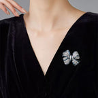 Blue Baguette Ribbon Bow Silver Plated CZ Copper Brooch Wholesale