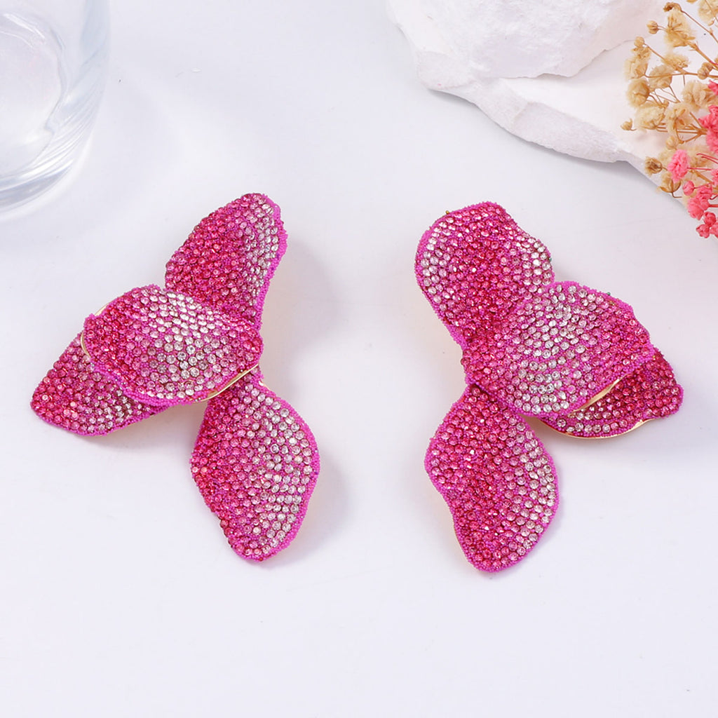 Flower Blue Pink 18K Gold Stainless Steel Anti Tarnish Dangler Earring For Women