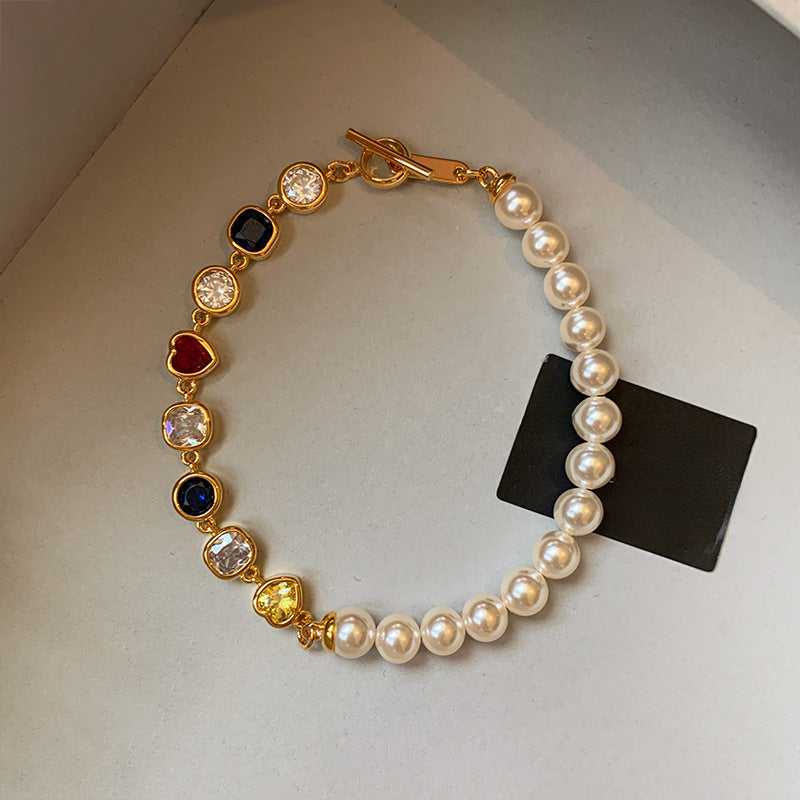 Bulk Multi Color Designer Gold Pearl CZ Anti Tarnish Copper Bracelet Main image