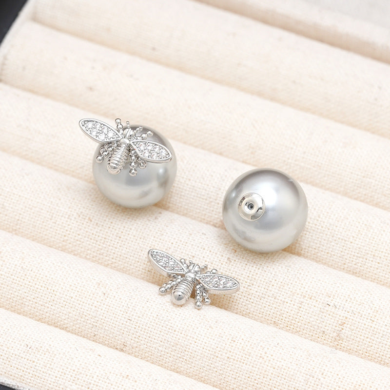 Little Honeybee Pearl Cubic Zirconia Gold Silver Stud Earring Bulk