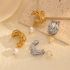 18K Gold Silver Pearl Stainless Steel Anti Tarnish Hoop Earrings Bulk