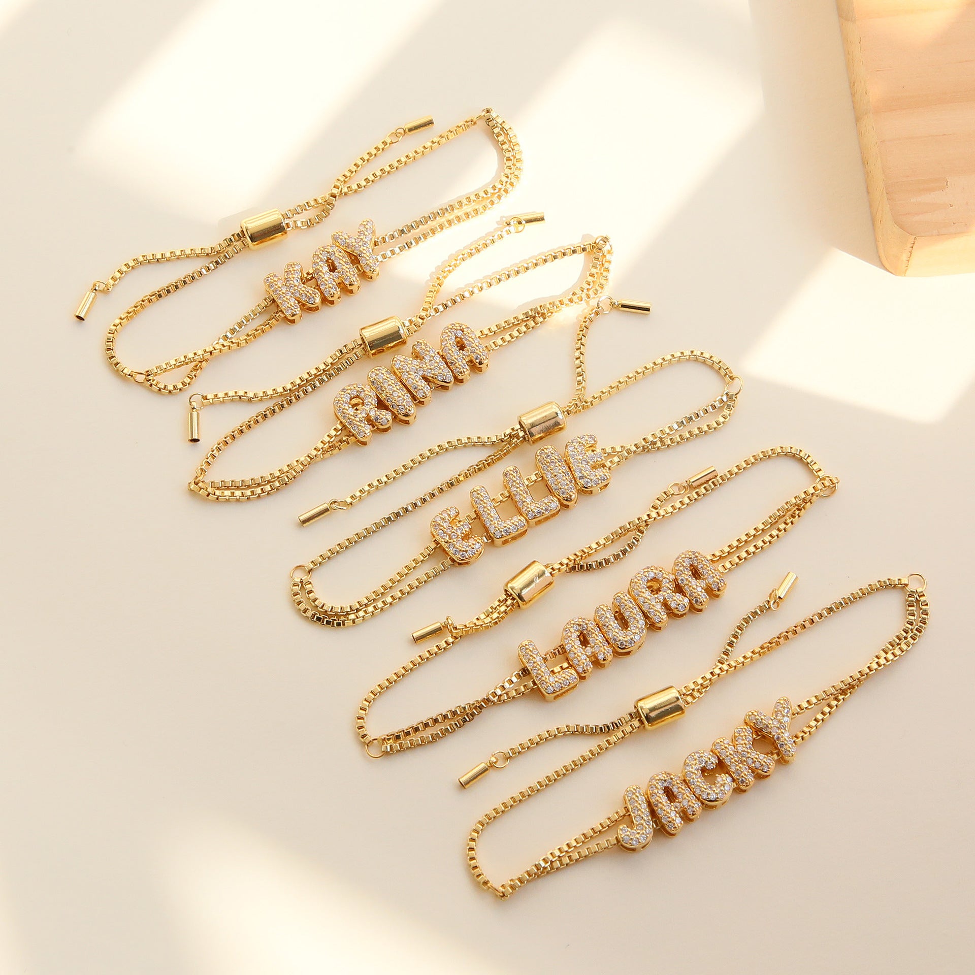 Personalized Gold-Plated Name Bracelet Custom Letter Adjustable Bracelet for Women