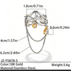 Dual Tone Gold Silver CZ Crystal Chain Stainless Steel Cocktail Ring Bulk