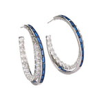 Baguette Blue Pink Silver CZ Anti Tarnish Hoop Earring Bulk