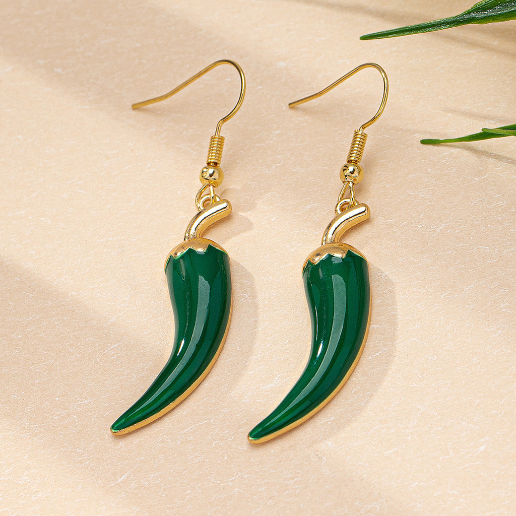 Trendy Red Green Mirchi And Spice Gold Enamel Dangler Earrings Bulk