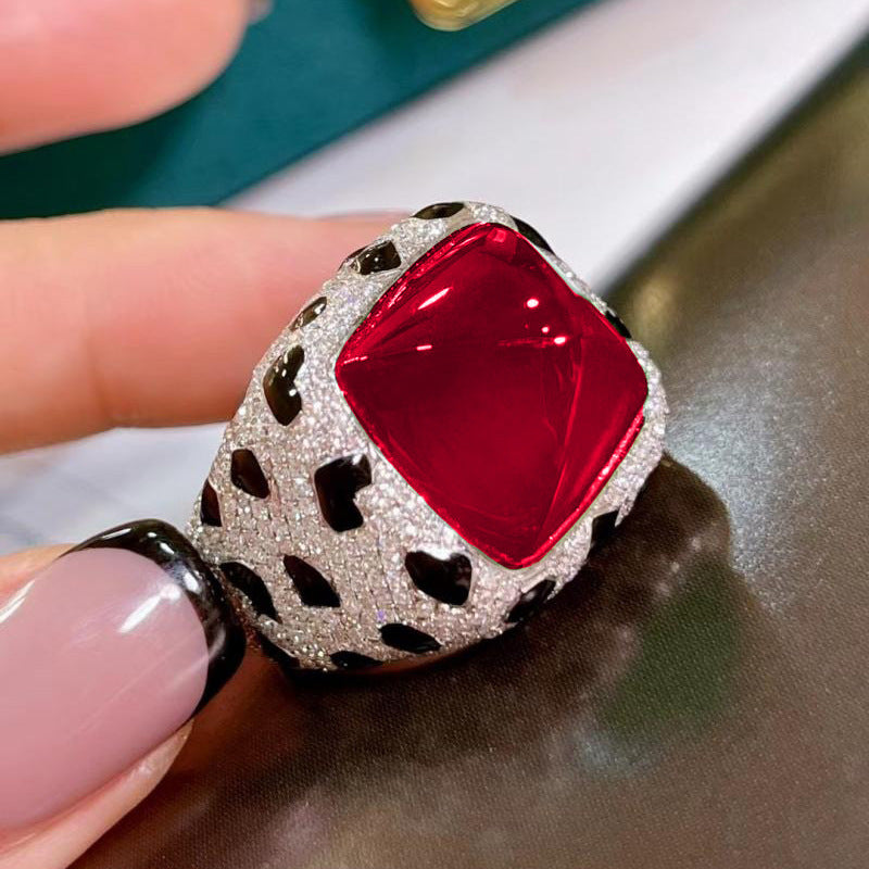 Cushion Cut Green Red CZ Black Silver Anti Tarnish Free Size Ring Bulk Main image
