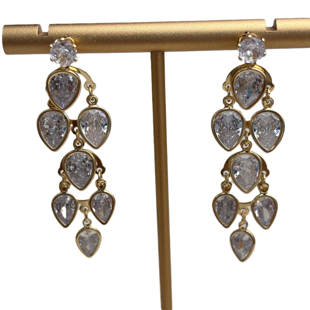 Drop Solitaire 18K Gold Silver CZ Anti Tarnish Dangler Earring Bulk