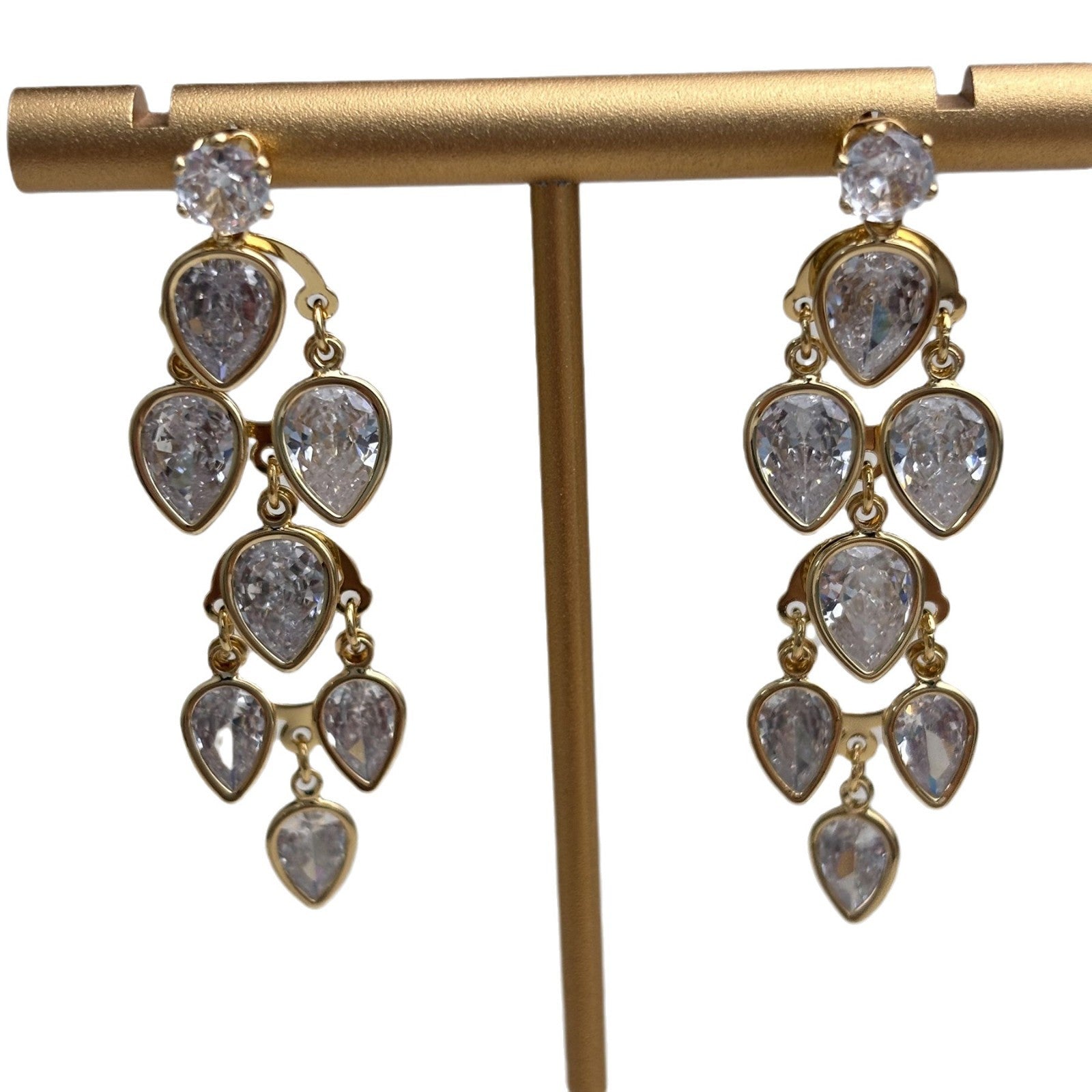 Drop Solitaire 18K Gold Silver CZ Anti Tarnish Dangler Earring Bulk