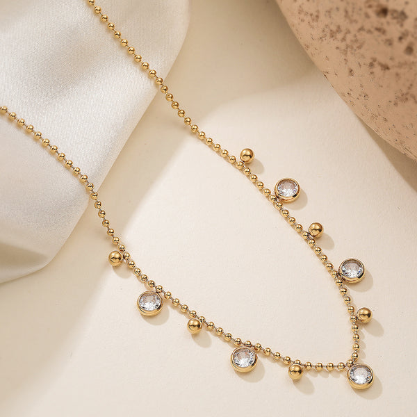 Gold Round Cubic Zirconia Copper Necklace For Women Bulk Secondary image