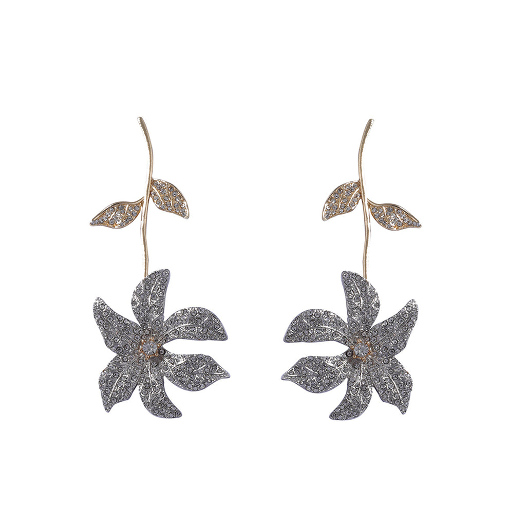 Flower Leaf 18K Gold Silver CZ Anti Tarnish Dangler Earring Bulk