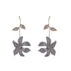 Flower Leaf 18K Gold Silver CZ Anti Tarnish Dangler Earring Bulk