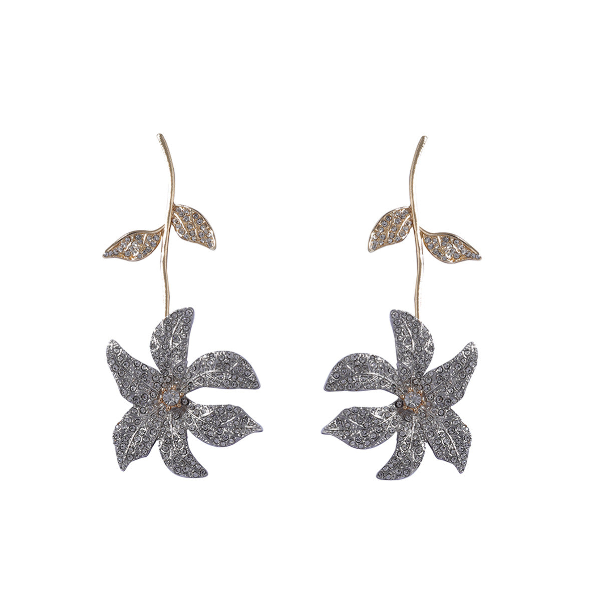 Flower Leaf 18K Gold Silver CZ Anti Tarnish Dangler Earring Bulk
