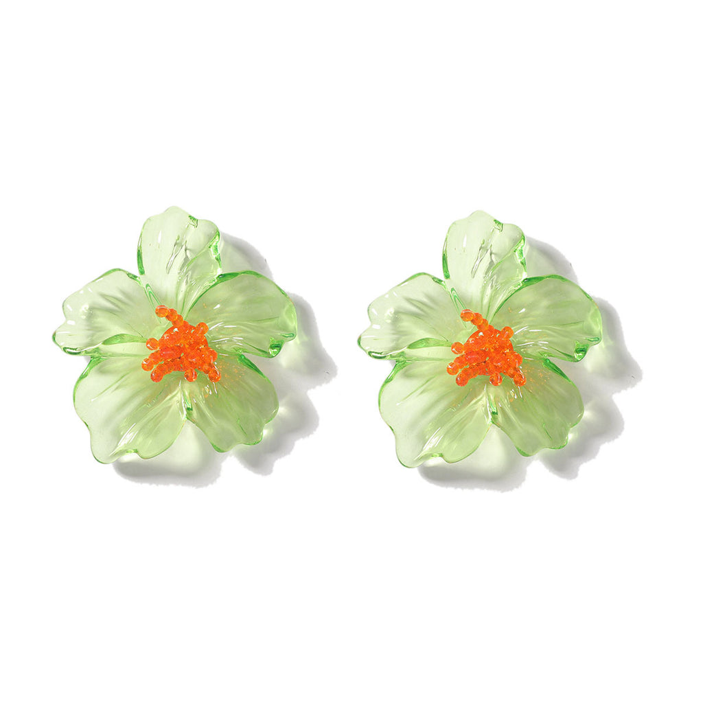 Acrylic Transparent Flower Orange Dangler Stud Earring For Women Bulk