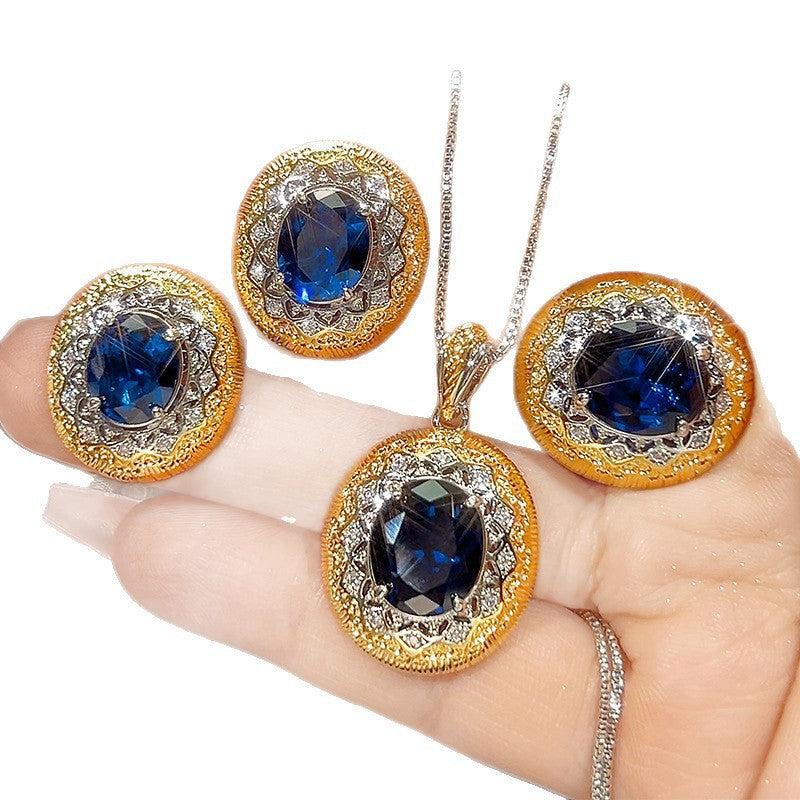 Oval Shape Gold Silver CZ Anti Tarnish Copper Necklace Combo Set Bulk