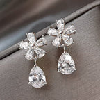 Gold Silver Flower Cubic Zirconia Dangler Earrings For Women Bulk