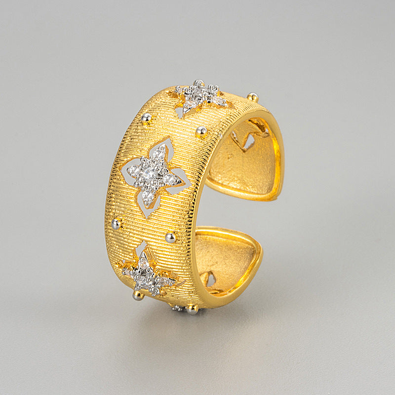 Designer Floral CZ Dual Tone Gold Silver Plated Copper Cocktail Ring Bulk