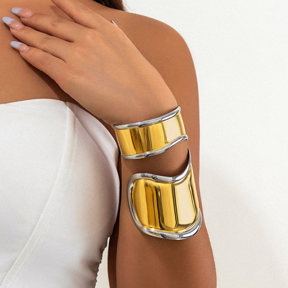 Glossy Wave Gold Silver Plated Anti Tarnish Cuff Kada Bracelet Bulk Main image