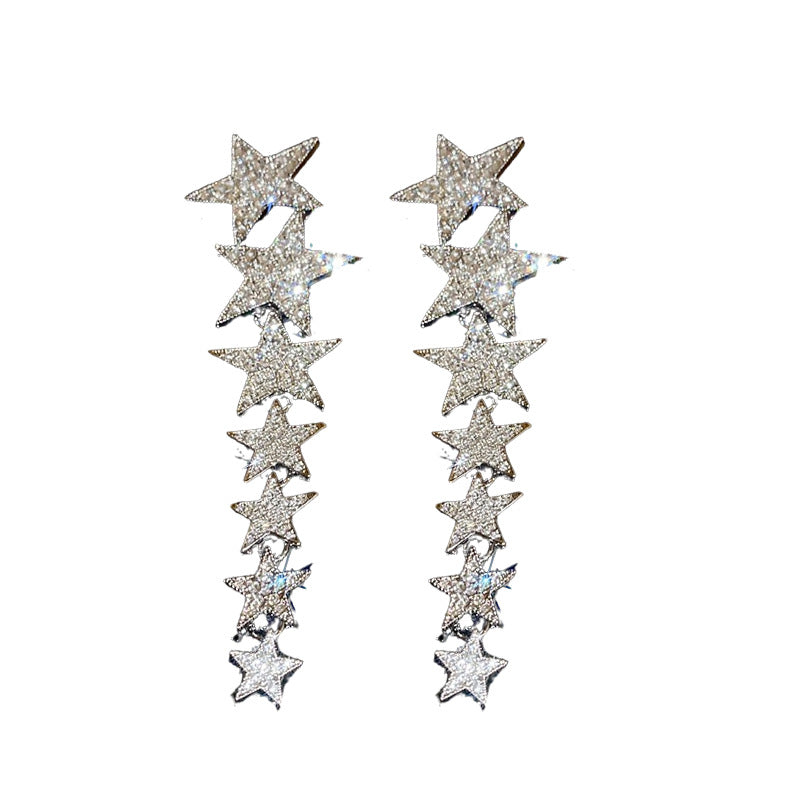 Star CZ Silver White Anti Tarnish Dangler Tassel Earring Bulk