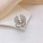 Gold Silver Flower Cubic Zirconia Copper Adjustable Ring For Women Bulk