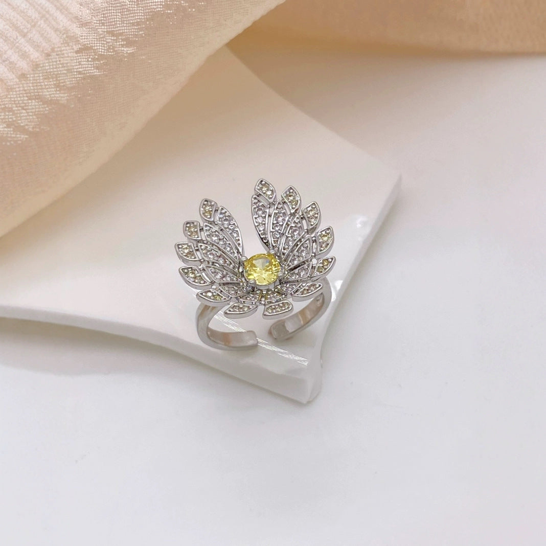 Gold Silver Flower Cubic Zirconia Copper Adjustable Ring For Women Bulk