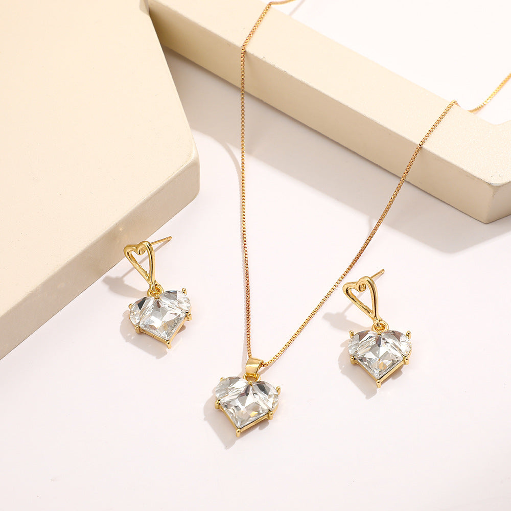 Multi Color Heart Gold Crystal Necklace Earring Set  For Women Bulk