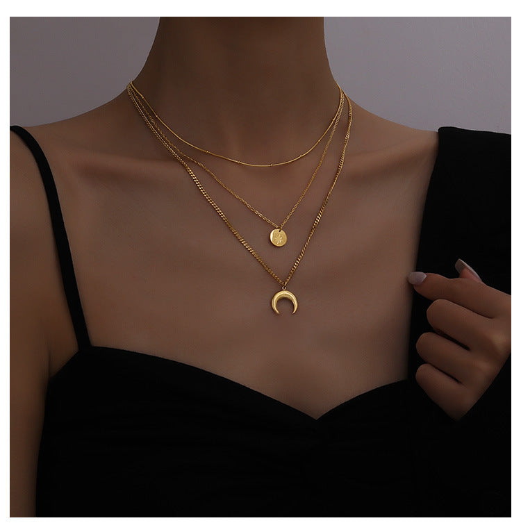 Moon Gold Stainless Steel Anti Tarnish Layer Necklace Charm Chain Bulk