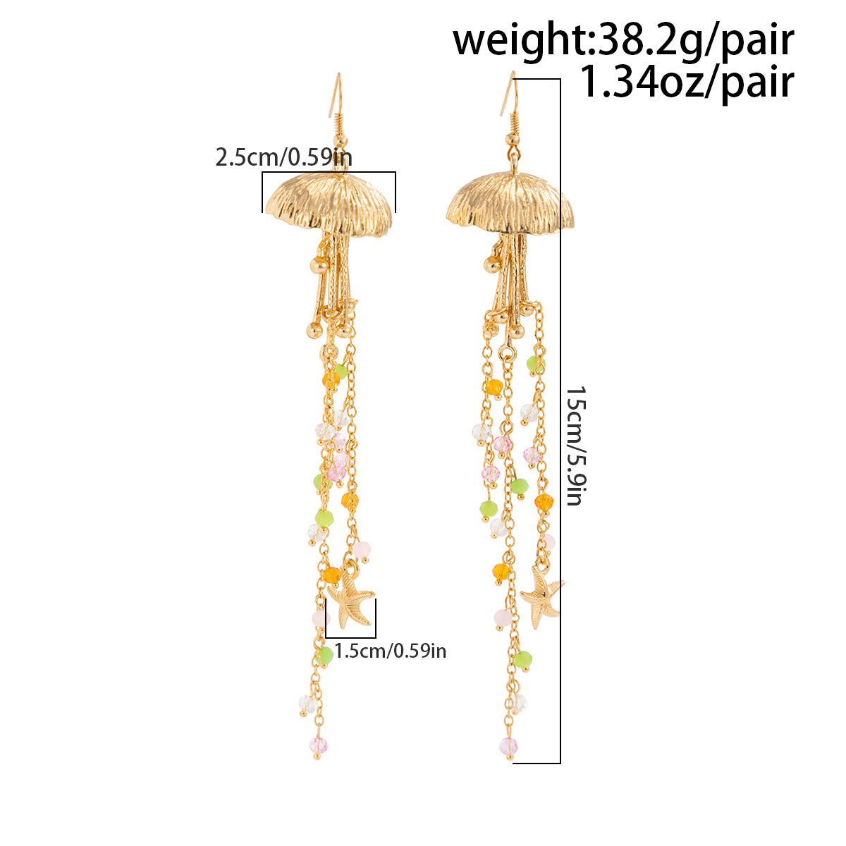 Star Fish Bohemian Beads Crystal 18K Gold Jhumki Dangler Tassel Earring For Women