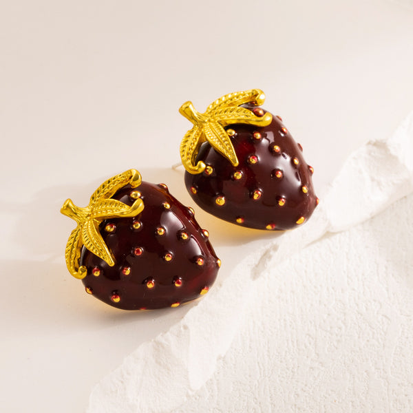 Strawberry Red Maroon 18K Gold Dangler Earring For Women Bulk Main image